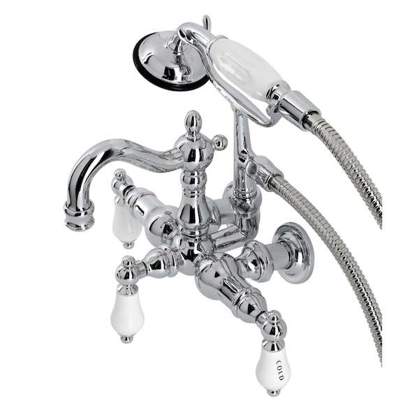 Kingston Brass CA1010T1 3-3/8" Tub Wall Mount Clawfoot Tub Faucet with Hand Shower, Polished Chrome CA1010T1 - main